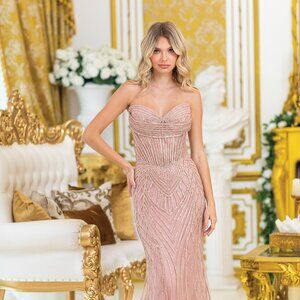 New Strapless Beads Embellishd Long Red Carpet Gown w/ Sweetheart Neck DQ 4510